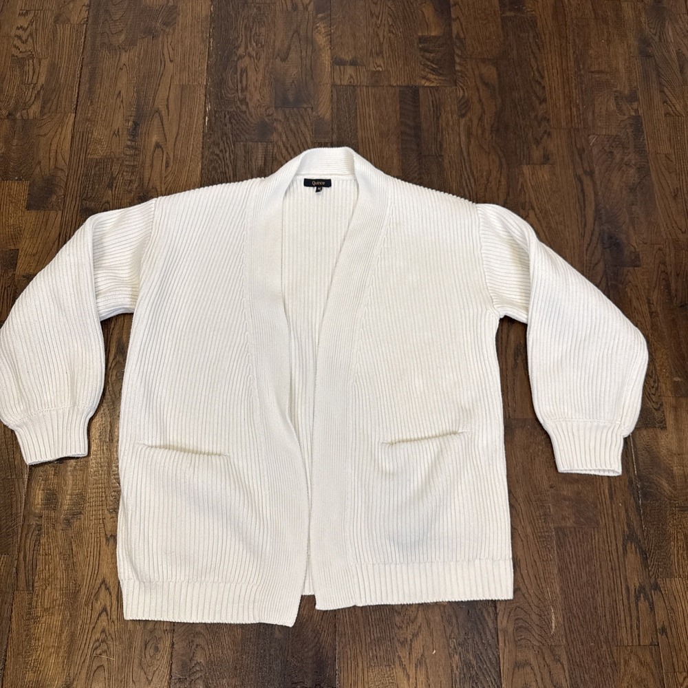 Quince Heavy Organic Cotton Oversized Ribbed Open Front Cardigan White Medium